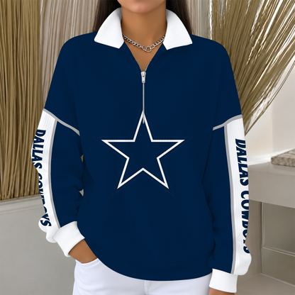 [SPECIAL OFFER] NEW CUSTOMIZED NFL21 DCB DALLAS COWBOYS QUARTER ZIP RIBBED SWEATER