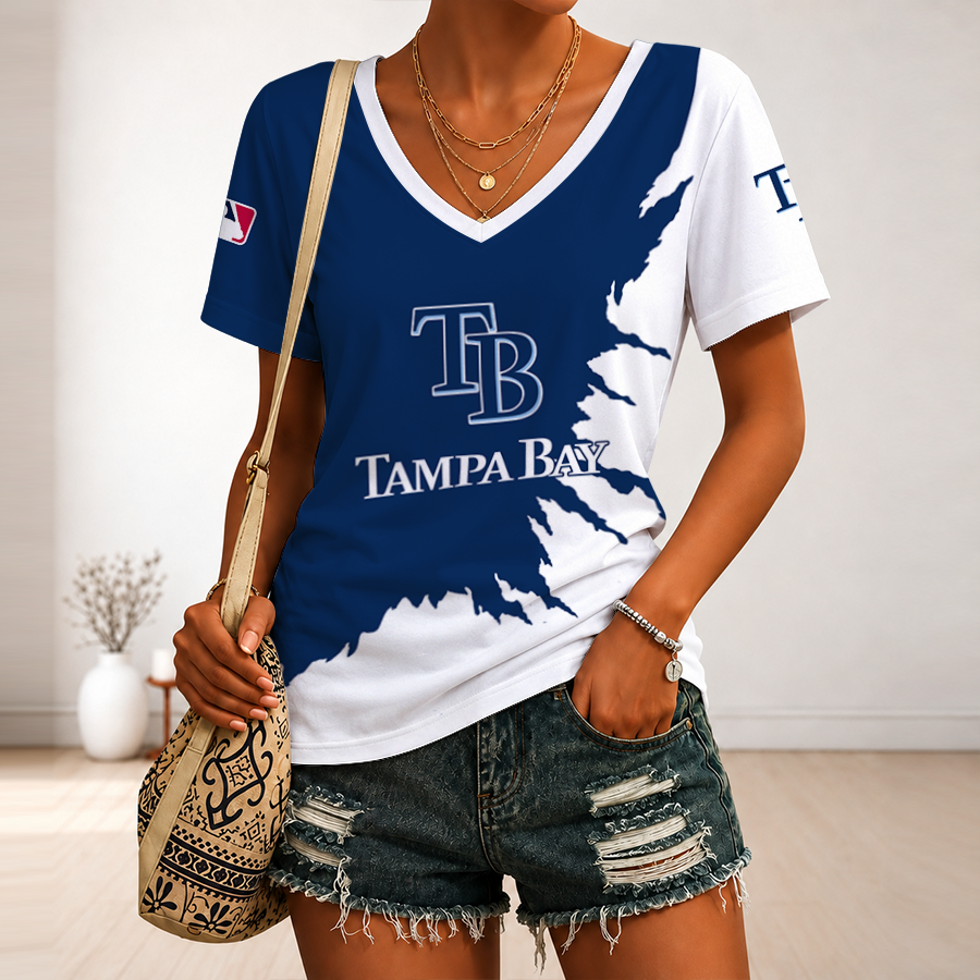 [FLASH SALE] NEW CUSTOMIZED MLB21 TBR TAMPA BAY RAYS V-NECK FEMALE SHIRT