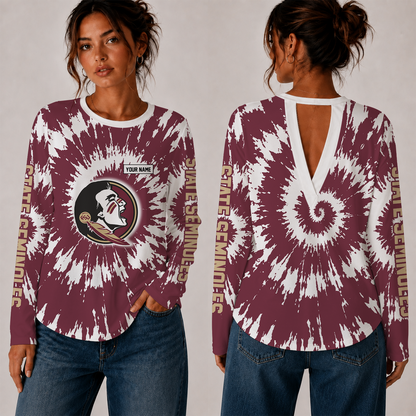 [FAN FAVORITE] NEW CUSTOMIZED NCAA FBS21 FLS FLORIDA STATE SEMINOLES WOMEN'S BACK V-CUT LONG-SLEEVE SHIRT