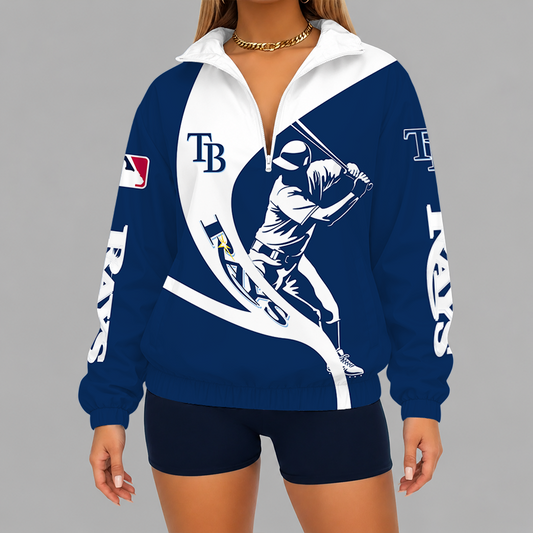 [FLASH SALE] NEW CUSTOMIZED MLB21 TBR TAMPA BAY RAYS V-NECK ZIPPER SWEATSHIRT JACKET