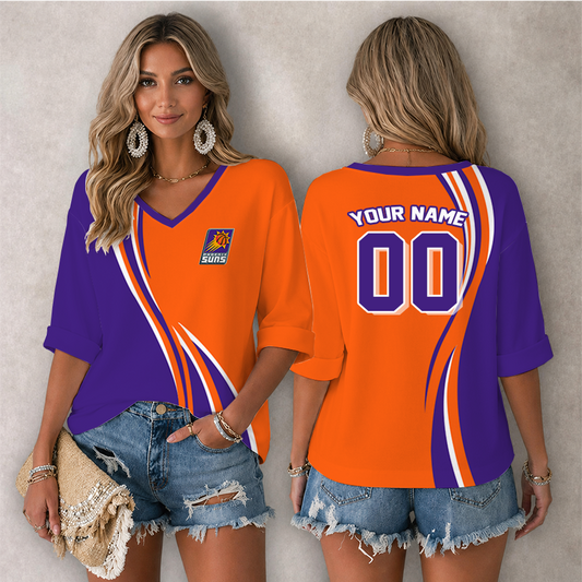 [HOT DEAL] NEW CUSTOMIZED NBA21 PSU PHOENIX SUNS WOMEN'S HEART V-NECK LONG SLEEVE SHIRT