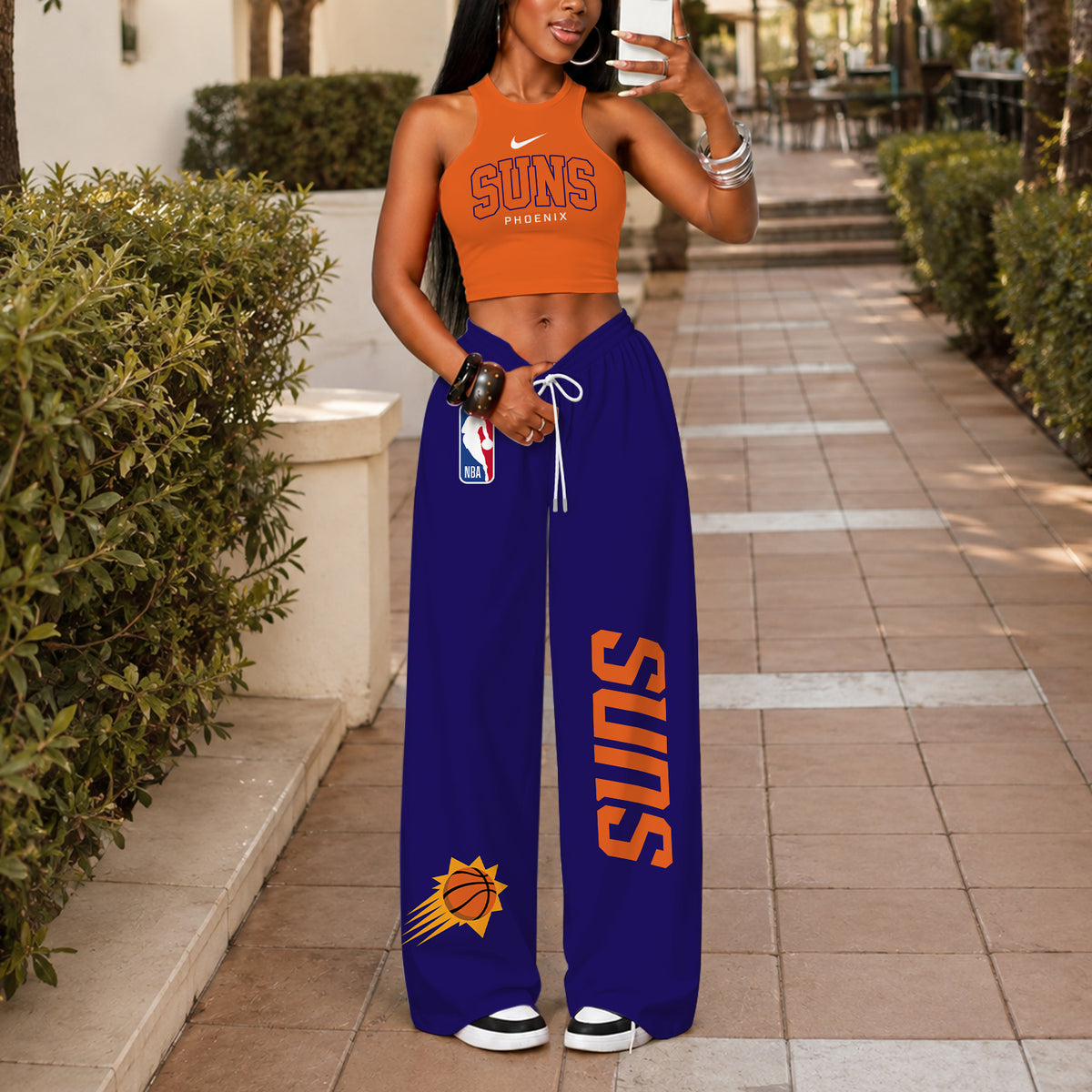 [HOT DEAL] NEW CUSTOMIZED NBA21 PSU PHOENIX SUNS'S CROP TOP & LONGPANTS SET