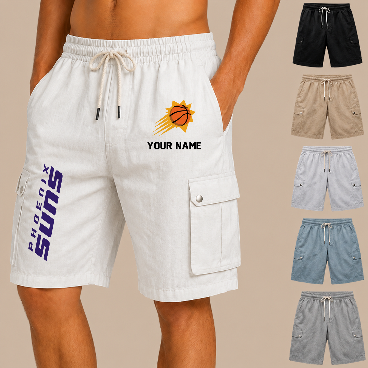 [HOT DEAL] NEW CUSTOMIZED NBA21 PSU PHOENIX SUNS MEN'S DRAWSTRING CARGO SHORTS