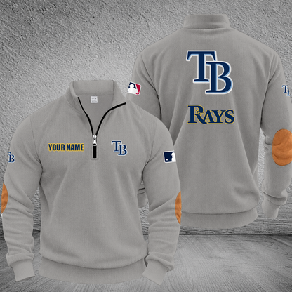 [FLASH SALE] NEW CUSTOMIZED MLB21 TBR TAMPA BAY RAYS MULTICOLOR STRIPED QUATER ZIP SWEATSHIRT