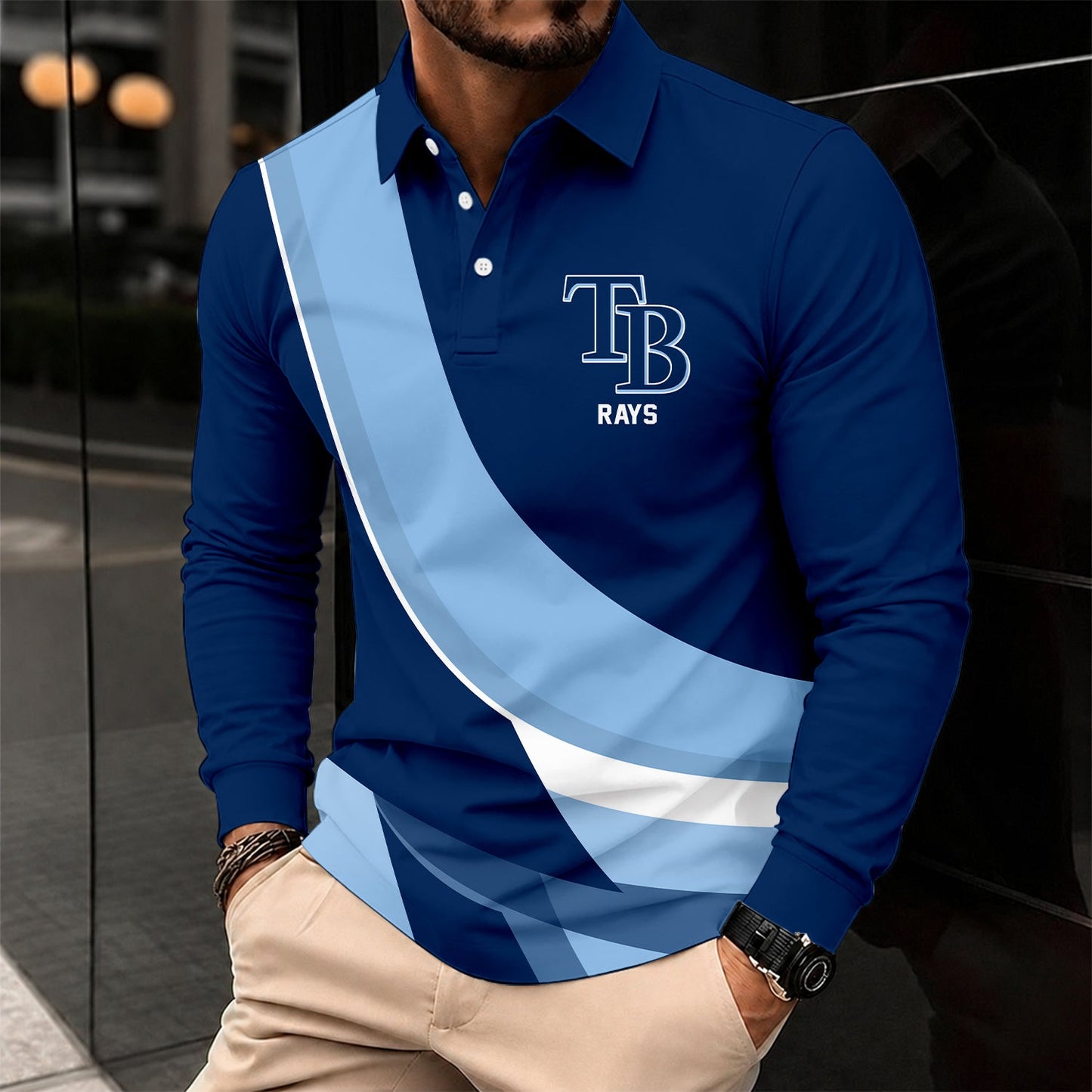 [FLASH SALE] NEW CUSTOMIZED MLB21 TBR TAMPA BAY RAYS MEN'S LONG SLEEVE POLO
