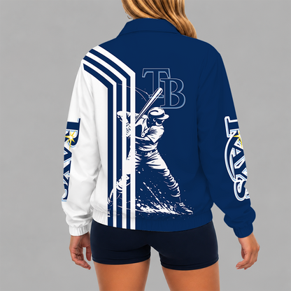 LIMITED EDITION - NEW CUSTOMIZED MLB21 TBR TAMPA BAY RAYS V-NECK ZIPPER SWEATSHIRT JACKET