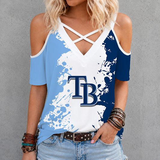 [FLASH SALE] NEW CUSTOMIZED MLB21 TBR TAMPA BAY RAYS CRISS CROSS V-NECK TOP