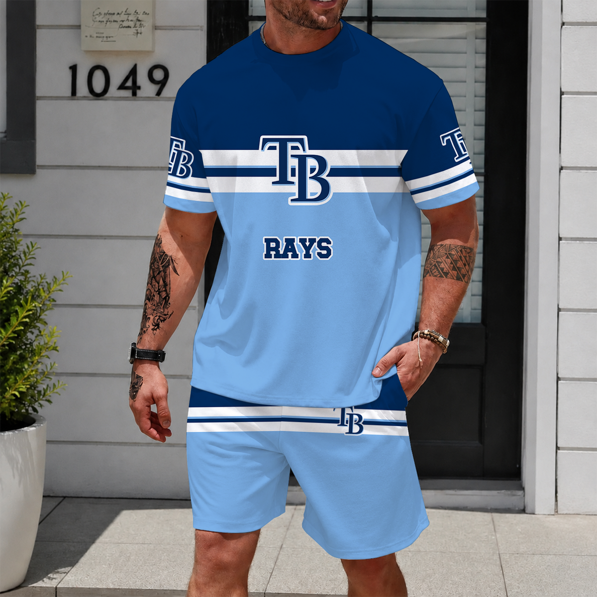 [FLASH SALE] NEW CUSTOMIZED MLB21 TBR TAMPA BAY RAYS UNISEX T-SHIRT & SHORTS SET