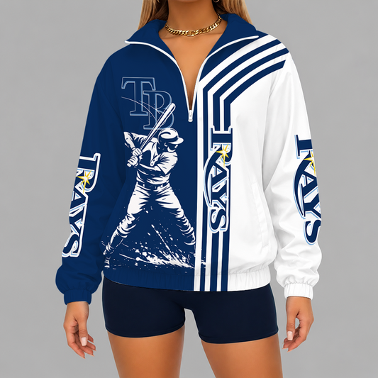 [FLASH SALE] NEW CUSTOMIZED MLB21 TBR TAMPA BAY RAYS V-NECK ZIPPER SWEATSHIRT JACKET