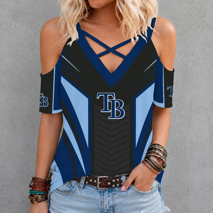 [FLASH SALE] NEW CUSTOMIZED MLB21 TBR TAMPA BAY RAYS CRISS CROSS V-NECK TOP