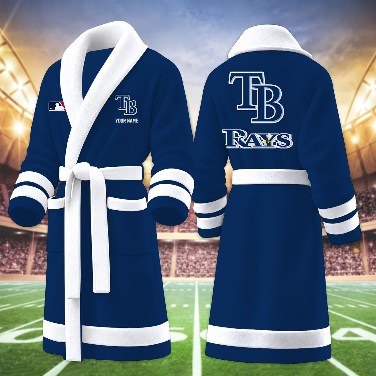[FLASH SALE] NEW CUSTOMIZED MLB21 TBR TAMPA BAY RAYS MULTICOLOR FLEECE BATHROBE