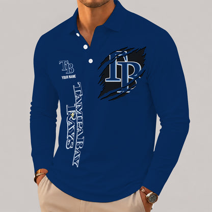 [FLASH SALE] NEW CUSTOMIZED MLB21 TBR TAMPA BAY RAYS MEN'S LONG SLEEVE POLO
