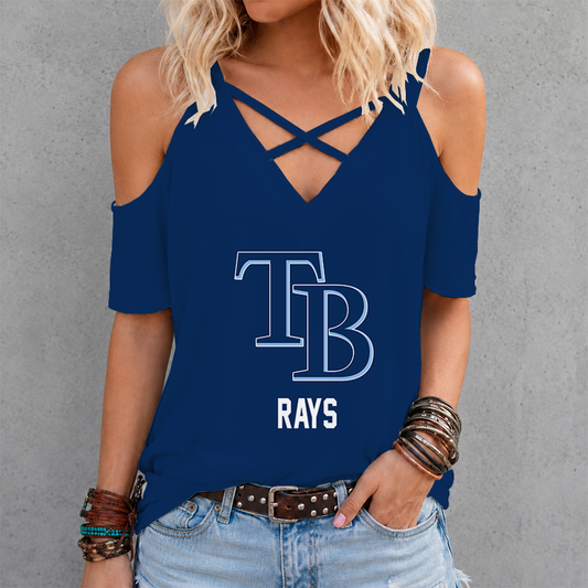 [FLASH SALE] NEW CUSTOMIZED MLB21 TBR TAMPA BAY RAYS CRISS CROSS V-NECK TOP