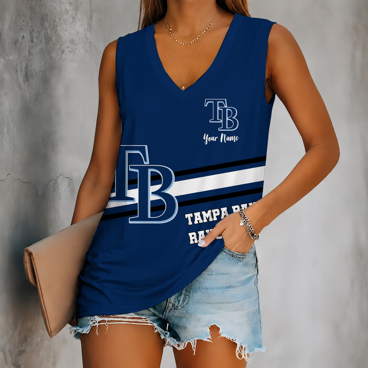 [FLASH SALE] NEW CUSTOMIZED MLB21 TBR TAMPA BAY RAYS WOMEN'S V-NECK TANK TOP