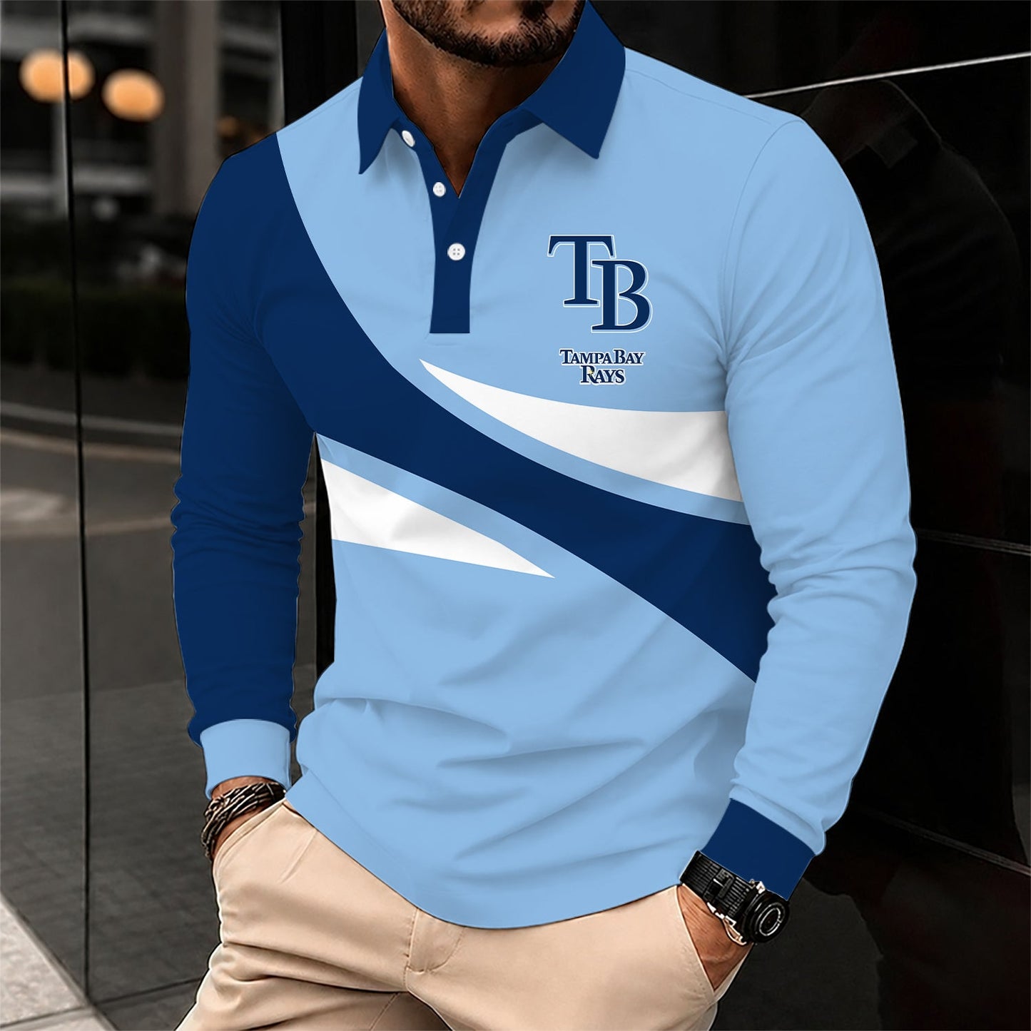 [FLASH SALE] NEW CUSTOMIZED MLB21 TBR TAMPA BAY RAYS MEN'S LONG SLEEVE POLO