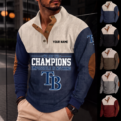 [FLASH SALE] NEW CUSTOMIZED MLB21 TBR TAMPA BAY RAYS BUTTON SWEATSHIRTS STAND COLLAR