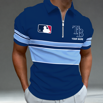 LIMITED EDITION - NEW CUSTOMIZED MLB21 TBR TAMPA BAY RAYS ZIP POLO SHIRT