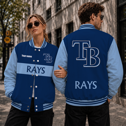 [FLASH SALE] NEW CUSTOMIZED MLB21 TBR TAMPA BAY RAYS SATIN VARSITY & BASEBALL JACKET