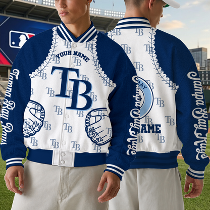 [FLASH SALE] NEW CUSTOMIZED MLB21 TBR TAMPA BAY RAYS SATIN VARSITY & BASEBALL JACKET