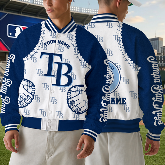 [FLASH SALE] NEW CUSTOMIZED MLB21 TBR TAMPA BAY RAYS SATIN VARSITY & BASEBALL JACKET