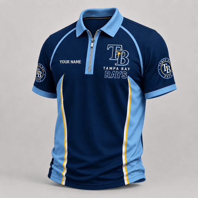[FLASH SALE] NEW CUSTOMIZED MLB21 TBR TAMPA BAY RAYS ZIP POLO SHIRT