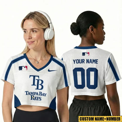 [FLASH SALE] NEW CUSTOMIZED MLB21 TBR TAMPA BAY RAYS V-NECK JERSEY CROP TOP