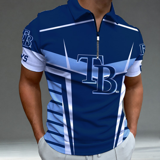 [FLASH SALE] NEW CUSTOMIZED MLB21 TBR TAMPA BAY RAYS ZIP POLO SHIRT