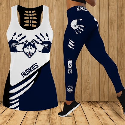[FAN FAVORITE] NEW CUSTOMIZED NCAA MAM21 UCH UCONN HUSKIES STRAPPY HOLLOW TANK TOP & LEGGINGS SET