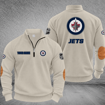 [SUPER SALE] NEW CUSTOMIZED NHL21 WPJ WINNIPEG JETS MULTICOLOR STRIPED QUATER ZIP SWEATSHIRT