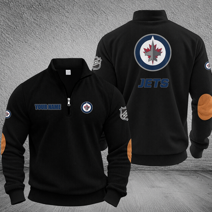 [SUPER SALE] NEW CUSTOMIZED NHL21 WPJ WINNIPEG JETS MULTICOLOR STRIPED QUATER ZIP SWEATSHIRT