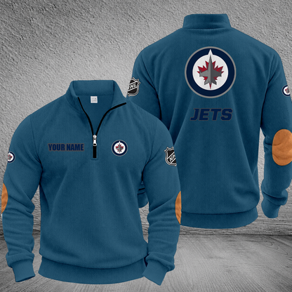 [SUPER SALE] NEW CUSTOMIZED NHL21 WPJ WINNIPEG JETS MULTICOLOR STRIPED QUATER ZIP SWEATSHIRT
