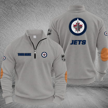 [SUPER SALE] NEW CUSTOMIZED NHL21 WPJ WINNIPEG JETS MULTICOLOR STRIPED QUATER ZIP SWEATSHIRT