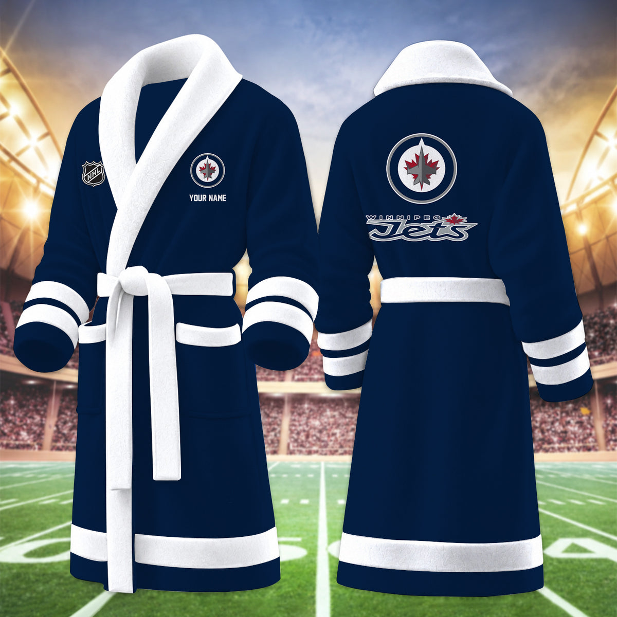 [SUPER SALE] NEW CUSTOMIZED NHL21 WPJ WINNIPEG JETS MULTICOLOR FLEECE BATHROBE