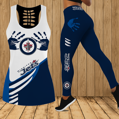 [SUPER SALE] NEW CUSTOMIZED NHL21 WPJ WINNIPEG JETS HOLLOW TANK TOP & LEGGINGS SET