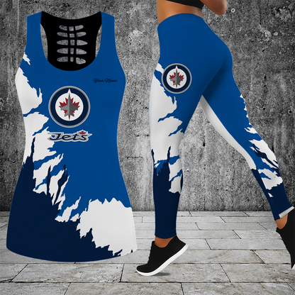 [SUPER SALE] NEW CUSTOMIZED NHL21 WPJ WINNIPEG JETS HOLLOW TANK TOP & LEGGINGS SET