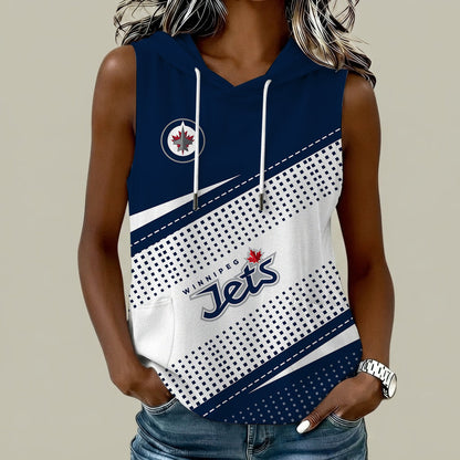 [SUPER SALE] NEW CUSTOMIZED NHL21 WPJ WINNIPEG JETS WOMEN'S SLEEVELESS HOODED POCKET TANK TOP