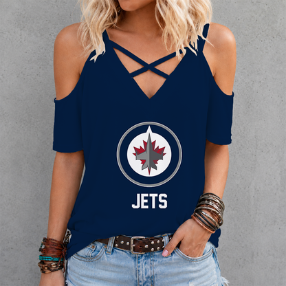 [SUPER SALE] NEW CUSTOMIZED NHL21 WPJ WINNIPEG JETS CRISS CROSS V-NECK TOP