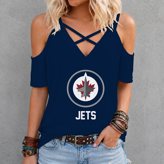[SUPER SALE] NEW CUSTOMIZED NHL21 WPJ WINNIPEG JETS CRISS CROSS V-NECK TOP