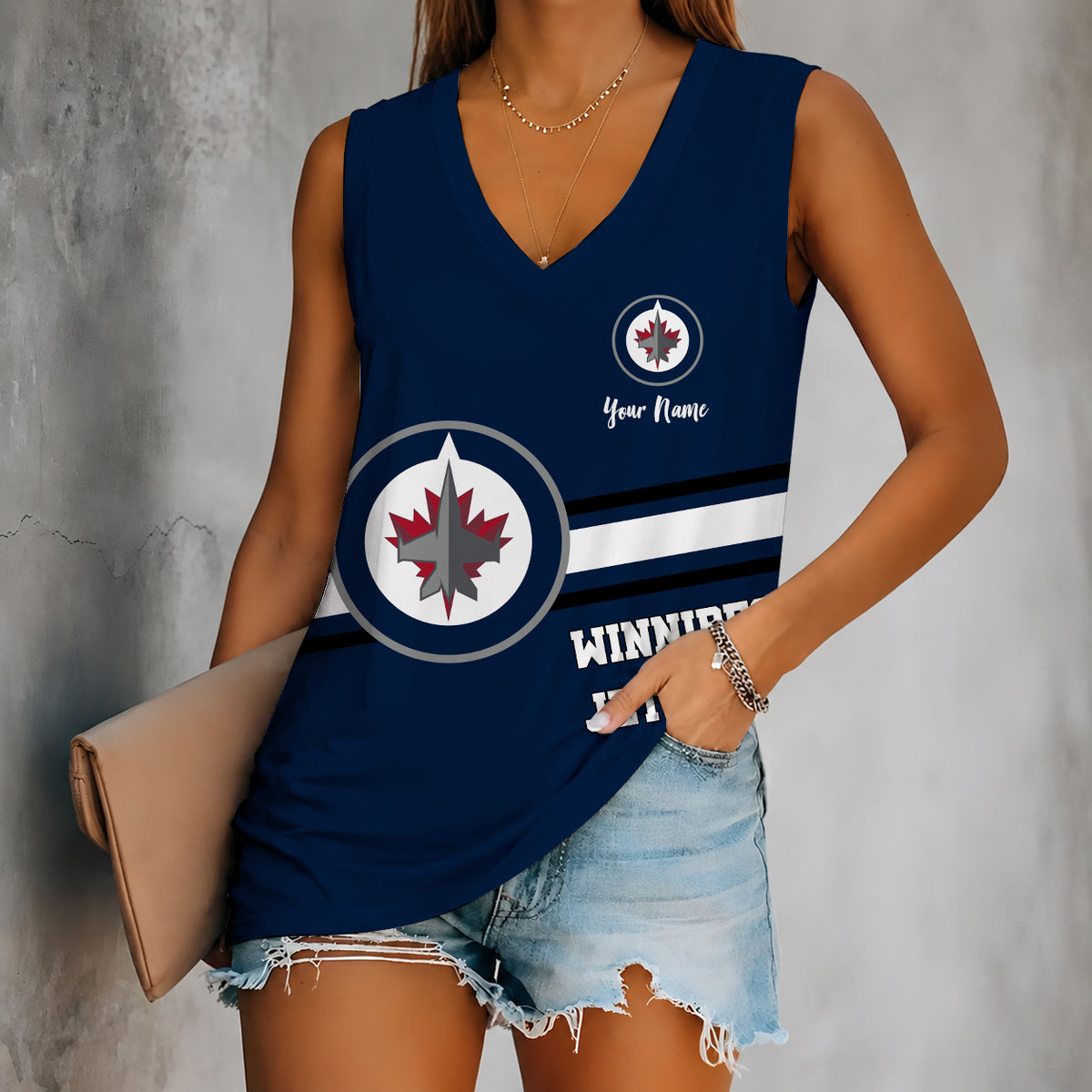 [SUPER SALE] NEW CUSTOMIZED NHL21 WPJ WINNIPEG JETS WOMEN'S V-NECK TANK TOP
