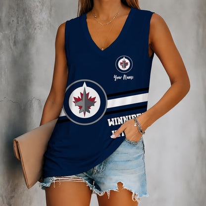 [SUPER SALE] NEW CUSTOMIZED NHL21 WPJ WINNIPEG JETS WOMEN'S V-NECK TANK TOP