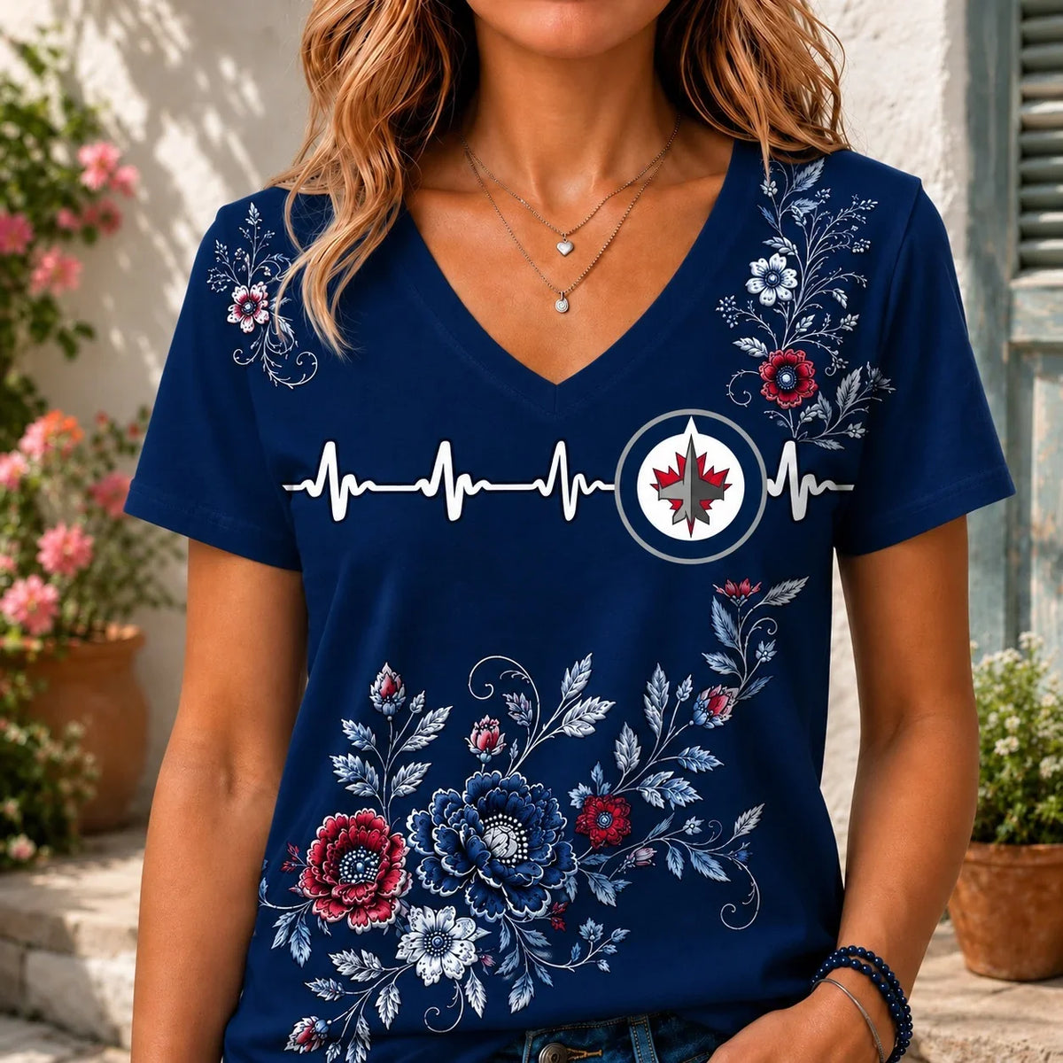 [SUPER SALE] NEW CUSTOMIZED NHL21 WPJ WINNIPEG JETS V-NECK FEMALE SHIRT