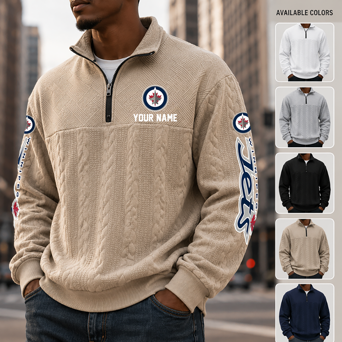 [SUPER SALE] NEW CUSTOMIZED NHL21 WPJ WINNIPEG JETS MULTICOLOR QUARTER-ZIP SWEATSHIRT