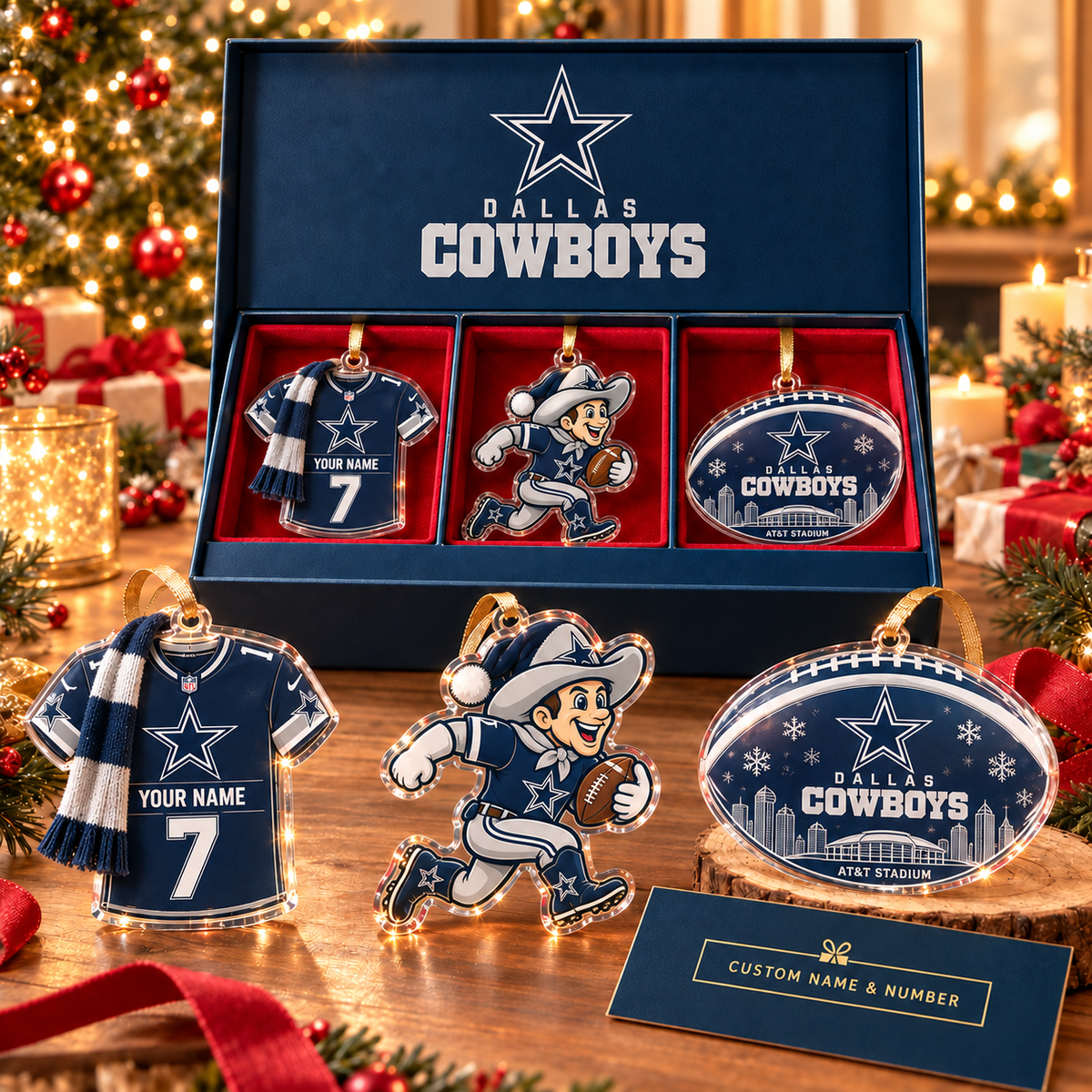 [FULL SET 3 ITEMS - NO BOX] NEW CUSTOMIZED NFL21 DCB DALLAS COWBOYS CHRISTMAS ACRYLIC ORNAMENT