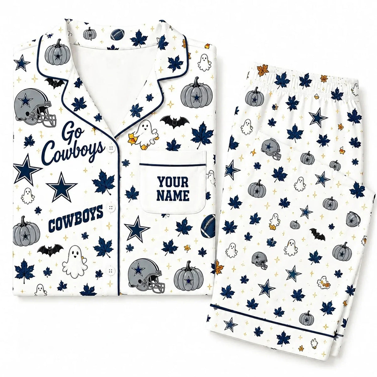 [SPECIAL OFFER] NEW CUSTOMIZED NFL21 DCB DALLAS COWBOYS HALLOWEEN LONG PAJAMAS SET
