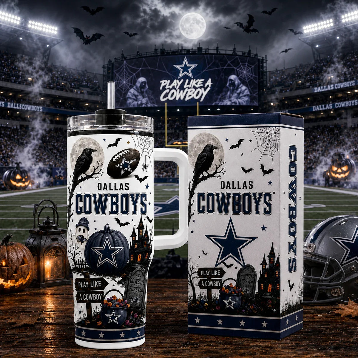 [SPECIAL OFFER] NEW CUSTOMIZED NFL21 DCB DALLAS COWBOYS HALLOWEEN  40OZ TUMBLER