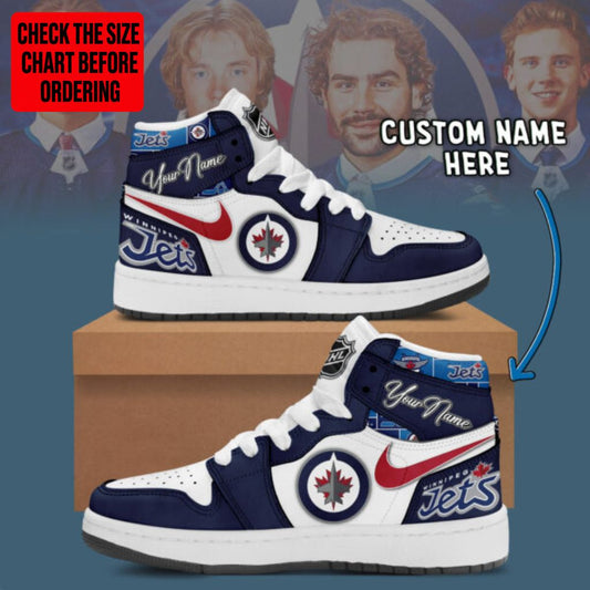 [SUPER SALE] NEW CUSTOMIZED NHL21 WPJ WINNIPEG JETS AIR JORDAN SNEAKERS