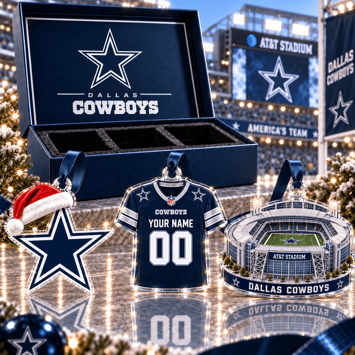 [FULL SET 3 ITEMS - NO BOX] NEW CUSTOMIZED NFL21 DCB DALLAS COWBOYS CHRISTMAS ACRYLIC ORNAMENT
