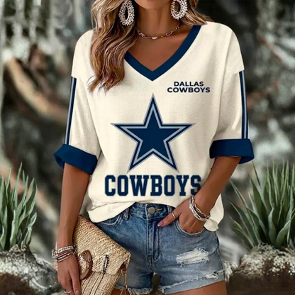 [SPECIAL OFFER] NEW CUSTOMIZED NFL21 DCB DALLAS COWBOYS WOMEN'S HEART V-NECK LONG SLEEVE SHIRT