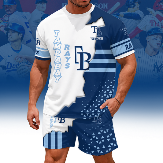 [FLASH SALE] NEW CUSTOMIZED MLB21 TBR TAMPA BAY RAYS UNISEX T-SHIRT & SHORTS SET