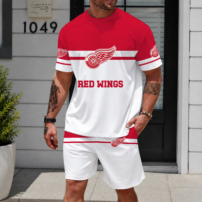 [SUPER SALE] NEW CUSTOMIZED NHL22 DRW DETROIT RED WINGS UNISEX T-SHIRT & SHORTS SET